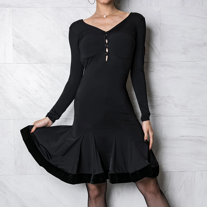 Платье для латинских танцев черное платье румбы DQS1094|Латинский| |