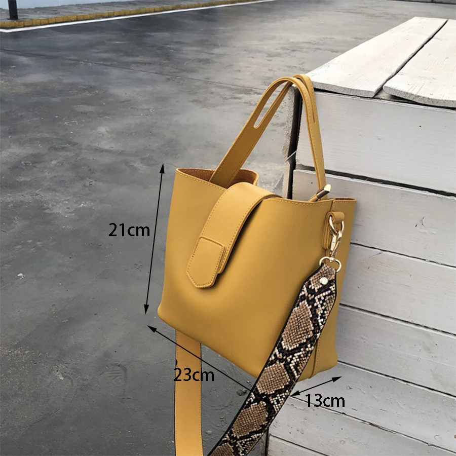  Designer Snake Pattern Wide Shoulder Strap Women Handbag Soft Leather Bucket Bag Casual Shoulder Me - 32967246246