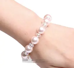 09459 Ярко-Розовый Цвет Подлинная Sea Shell Pearl Кристалл Stretch Браслет