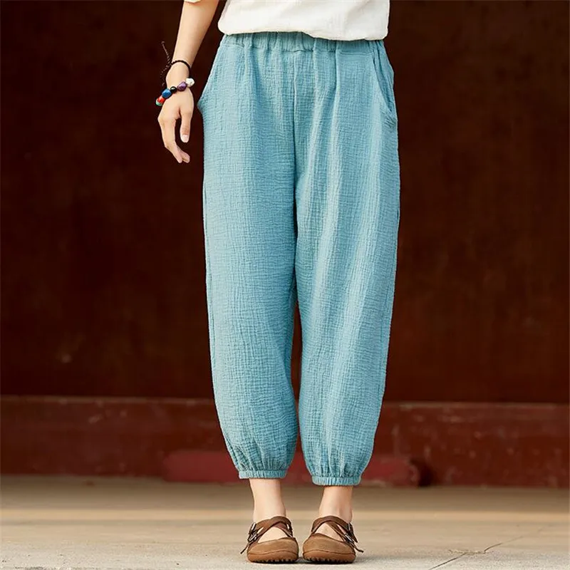 

2019 Large Size 5XL 6XL 7XL women white vintage pants cotton linen Oversized pants casual Ankle-length trousers Harem Pants Hot