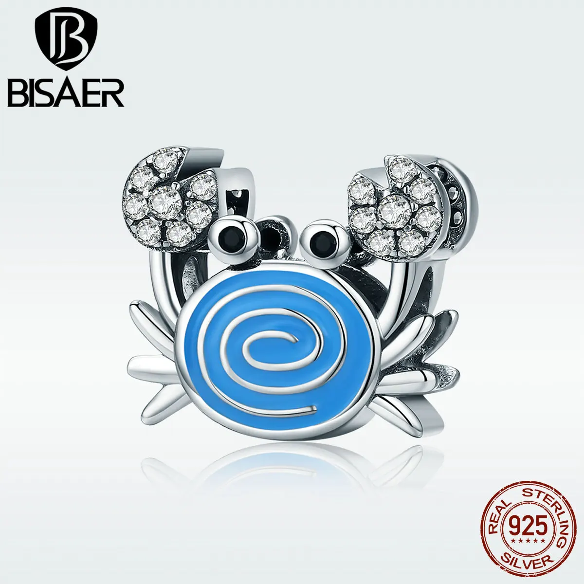 

BISAER Charms Silver Original 925 Sterling Silver Blue Enamel Funny Crab Beads Charm for Women Original Bracelet Making HSC682