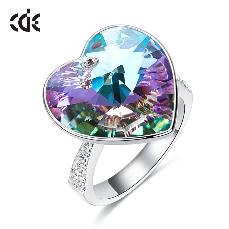 CDE Ювелирное кольцо для женщин, украшенное кристаллами, обручальные кольца, подарок на помолвку, ювелирные изделия в виде сердца, кольцо на палец для женщин - Цвет камня: Purple