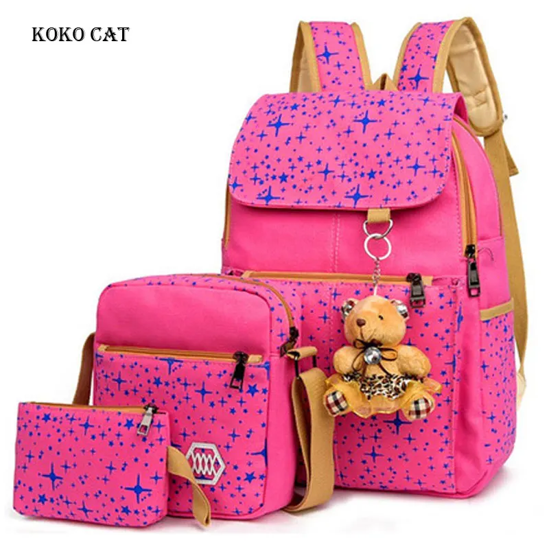 

Shining Bears SchoolBags Teenager Girls Printing Travel Backpack Kids Orthopedic Packs 3pcsSet Rucksack Bookbag Sac Infantil