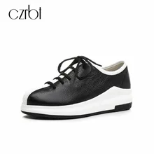 Czrbt Лидер продаж Женская обувь из натуральной кожи Кружево вверх на открытом воздухе Женские туфли-лодочки сезон: весна–лето Повседневное обувь на платформе с круглым носком