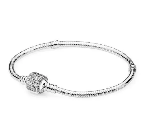 

Original 925 Sterling Silver Pandora Signature Clasp Crystal Snake Chain Bracelet Bangle Fit Women Bead Charm Diy Jewelry