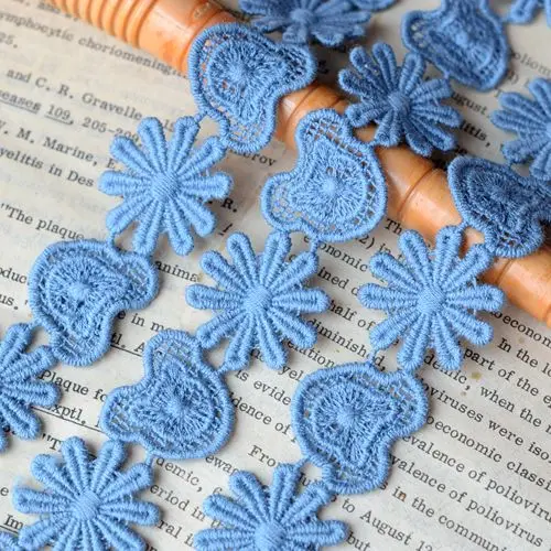 Cute Blue Cotton Water Soluble Lace Trim Fabric Clothing Dresses DIY Lace Accessories-HBLX