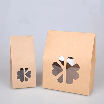 

10pcs/lot Kraft Paper Box With Window Brown Wedding Favor Gift Candy Package Boxes Cake/Chocolates/Candy Bags Stand Up Boxes