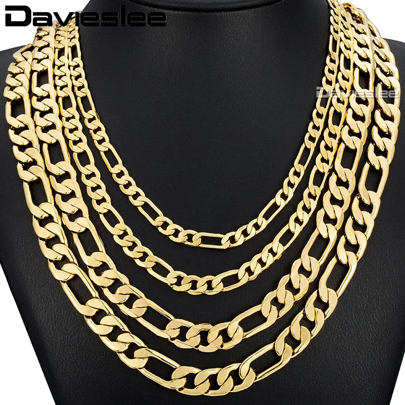 Davieslee Mens Necklace Hip Hop Gold Filled Jewelry Figaro Link Chain