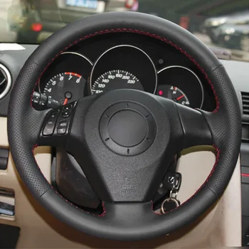 

Top Leather Steering Wheel Hand-stitch on Wrap Cover For Mazda 3 Mazda 5 Mazda 6 2003-2009