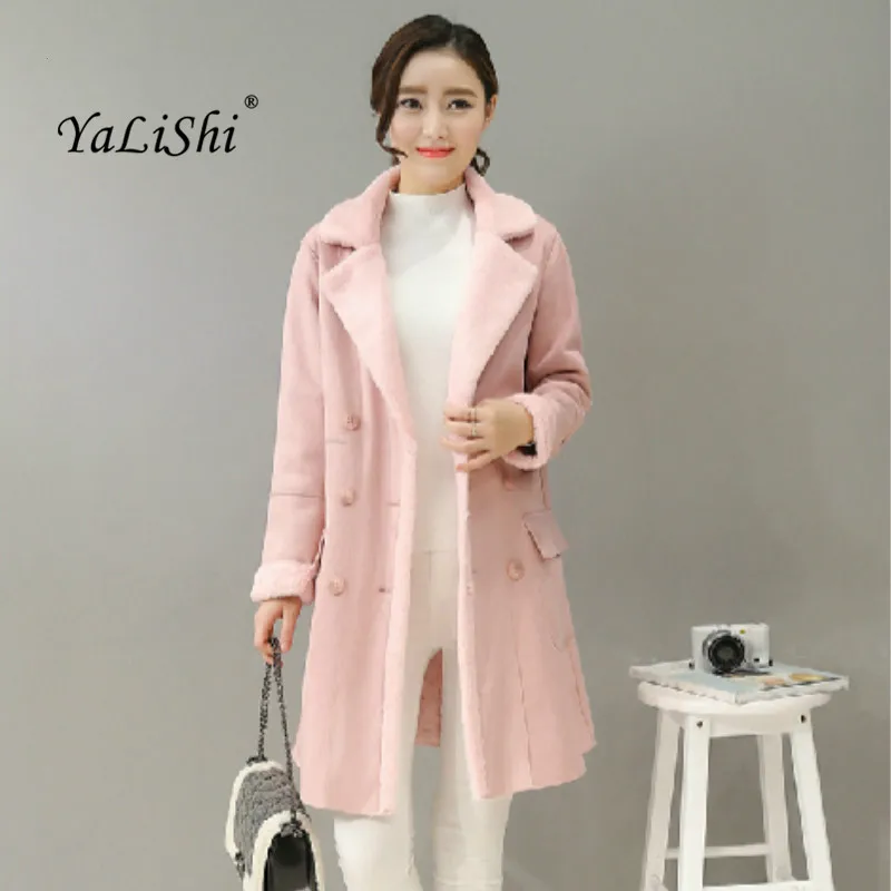

Women Winter 2018 Plus Size Fashion Gray Pink Full Sleeve Turn-down Collar Autumn Office Ladies Long Suede Coat Outwear Coats