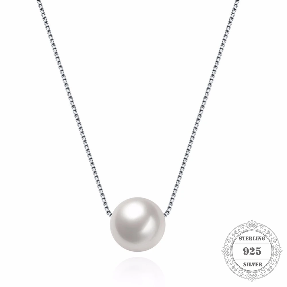 Hemiston 925 Sterling Silver Link Chain Shell Pearl Pendant Necklace