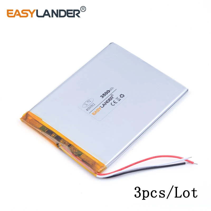 

3pcs /Lot 3.7v lithium Li ion polymer rechargeable battery 3-wire 409092 3500MAH For laptop cell phone speaker e-book video game