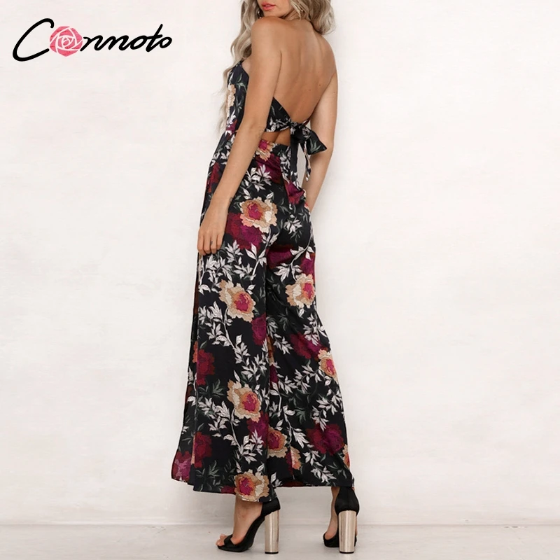 Conmoto, без бретелек, Feminino,, Летний комбинезон, Цветочный, Boho, пляжный комбинезон, широкие, длинные, с открытой спиной, комбинезоны, комбинезоны