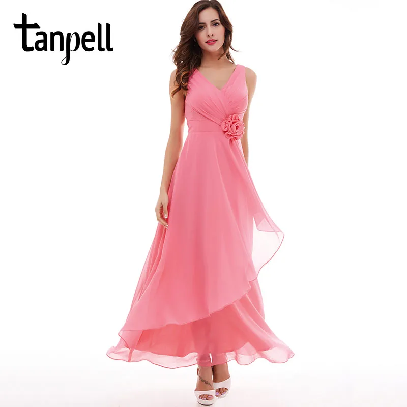 Tanpell v neck evening dress cheap pink Floor