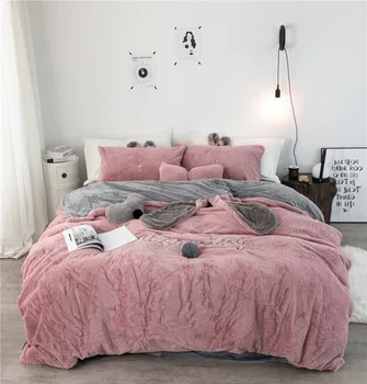 

White grey pink Fleece fabric Duvet Cover Pillowcase Bed Sheet cartoon Boy Girls Bedding Sets 3/4Pcs Single Double Bedlinen