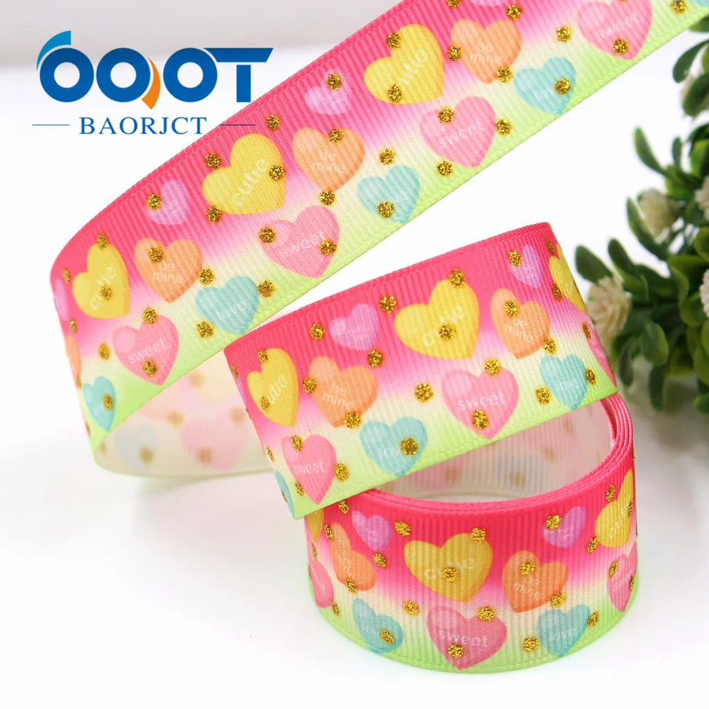 OOOT BAORJCT G-18808-878, 10 ярдов 25 мм Золотой блестящий напечатанный grosgrain лента DIY головной убор Свадебная подарочная упаковка материал