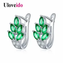 Uloveido популярные женские серьги с зеленым листом CZ камни серебристый цвет женская серьга помолвка Новогодние украшения подарки 20% Y337