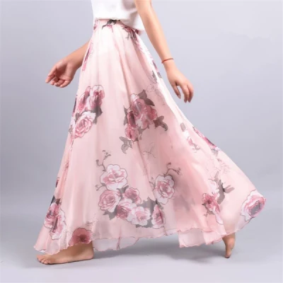 Новая Элегантная летняя Женская Ретро пляжная юбка с большим зонтиком, богемная юбка длиной до щиколотки, женская шифоновая юбка с принтом - Цвет: 3