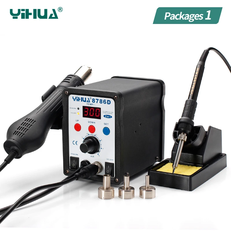 

2 In 1 Hot Air Soldering Station YIHUA 8786D Soldering Iron Station Double Panel Circuit LED Rework Station
