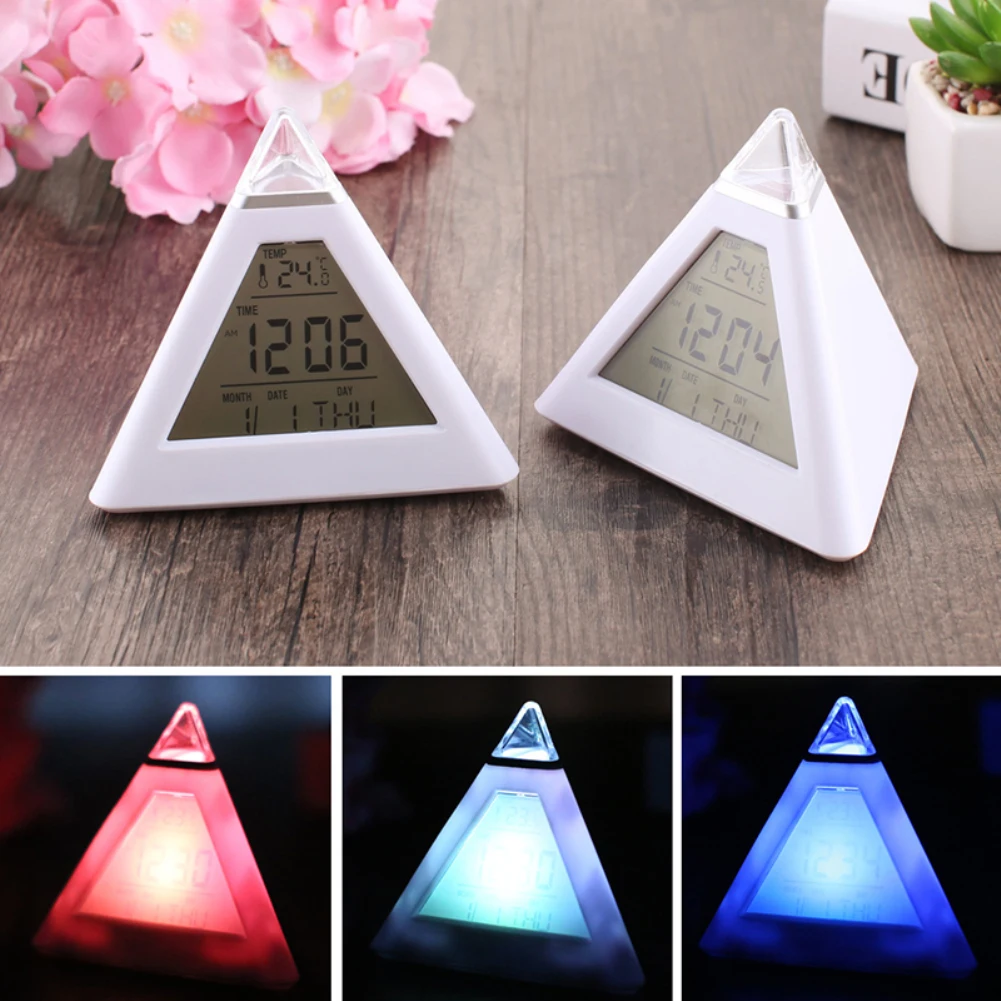 

7 Color LED Changing Alarm Clock Luminous Clock Snooze Function Temperature Display Alarm Clock despertador F TSLM1