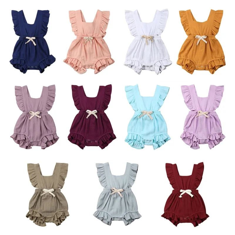 

2019 Style Baby Girl Romper Baby Newborn Girl Solid Print Backless Jumpsuit Flare Sleeve Romper Infant Casual Romper Outfits HOT