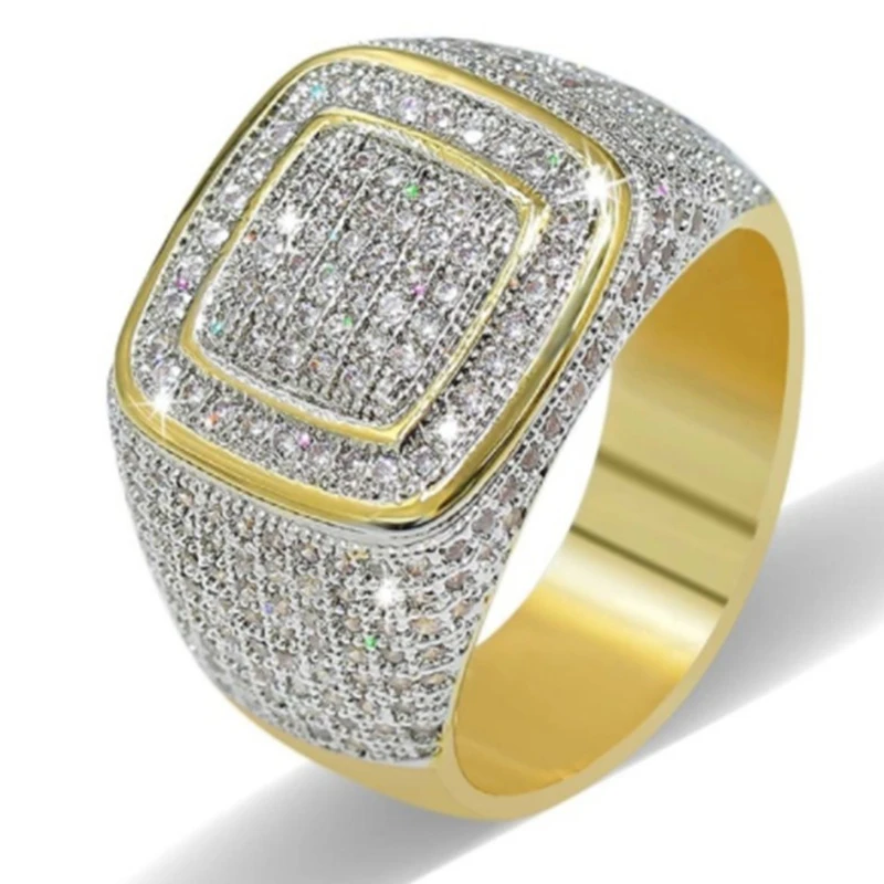 

Punk Ring Men Iced Out Bling Bling Hip Hop Stainless Steel Ring Filled Rhinestone Gold Color Jewelry Women Accessories H3N942