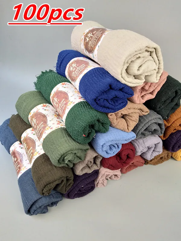 

J7 100pcs Crinkle Plain Wrinkle Wrap Bubble Cotton Viscose hijab Long Shawl Scarf Women Crinkled Hijab Shawl Muslim Head Hijab