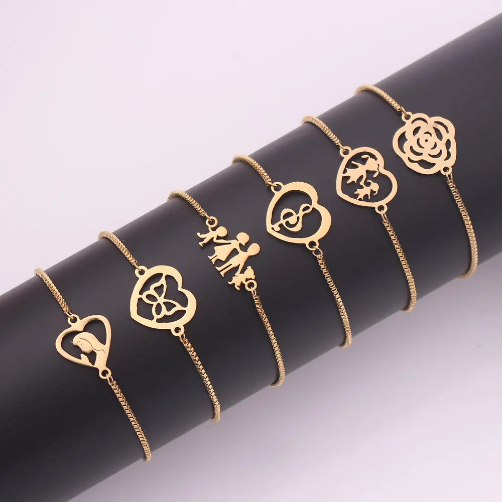 

Mother's day Bracelet Stainless Steel Charm Women Chic Jewelry Fashion High Quality Heart-shaped Gold Color For Mother Best Gift