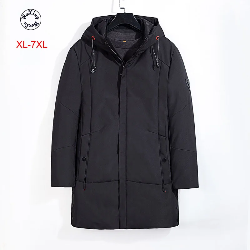 

Woxingwosu hooded down jacket, men's medium length fat extra code, middle age thickening, down jacket, men's coat XL to 6xl 7xl