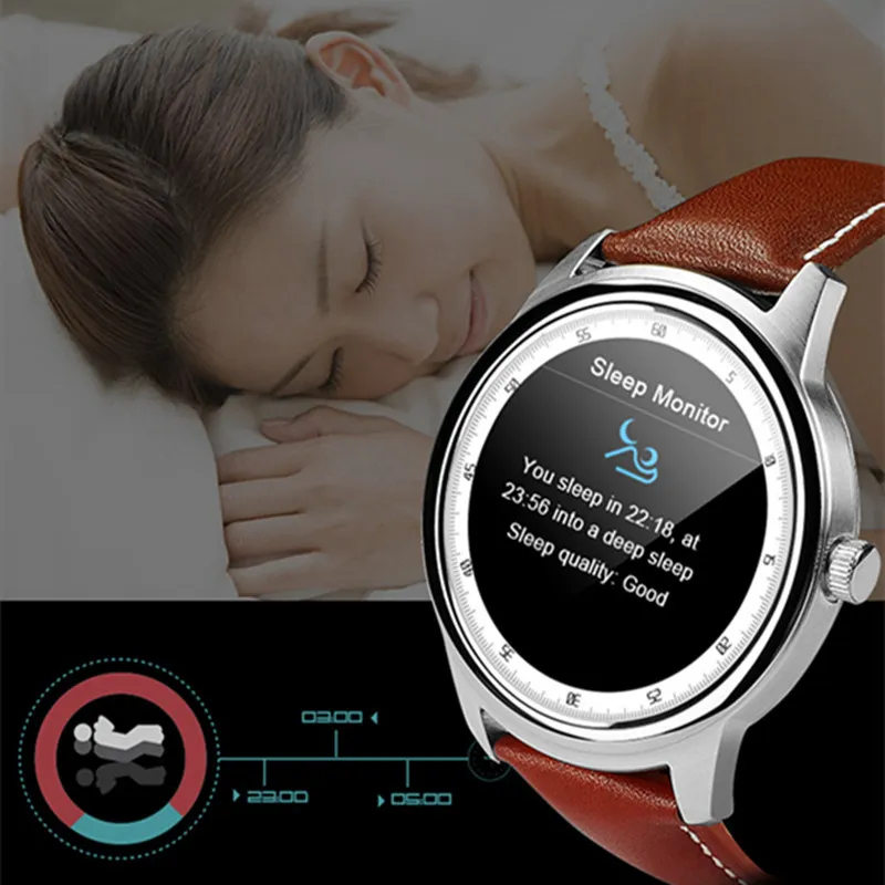 

DM365 Bluetooth 4.0 Smart Watch 360*360 IPS full view & Leather Strap Pedometer Sleep Monitor Support IOS&android