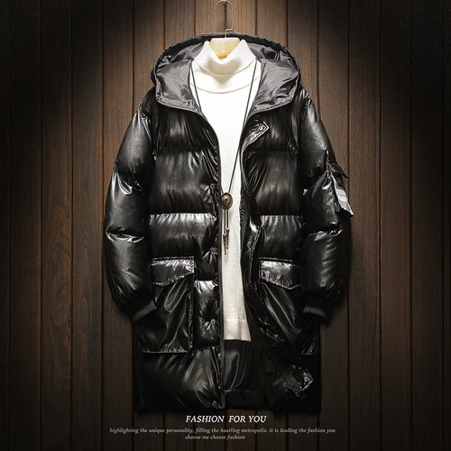 Модная зимняя куртка для мужчин, пуховые хлопковые куртки, мужские длинные толстые теплые пальто размера плюс 5XL, парки с капюшоном Casaco Masculino - Цвет: Черный