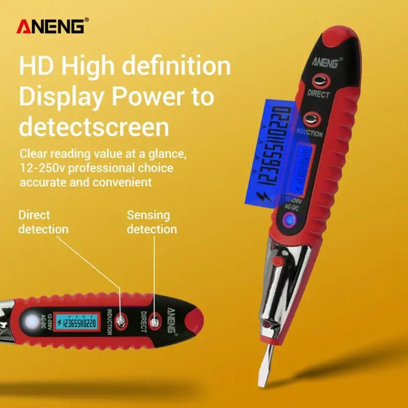 ANENG цифровой тестовый карандаш AC/DC 12-250 В ЖК-дисплей детектор напряжения тестовая ручка для инструментов электрика