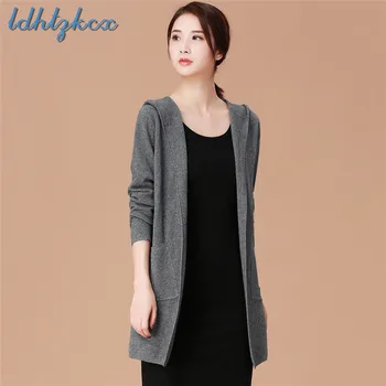 

Solid Color Loose Long-sleeved Hooded Trench Female 2018 Autumn New Fashion Casual Long Slim Elegant Chic Hooded Windbreaker 104