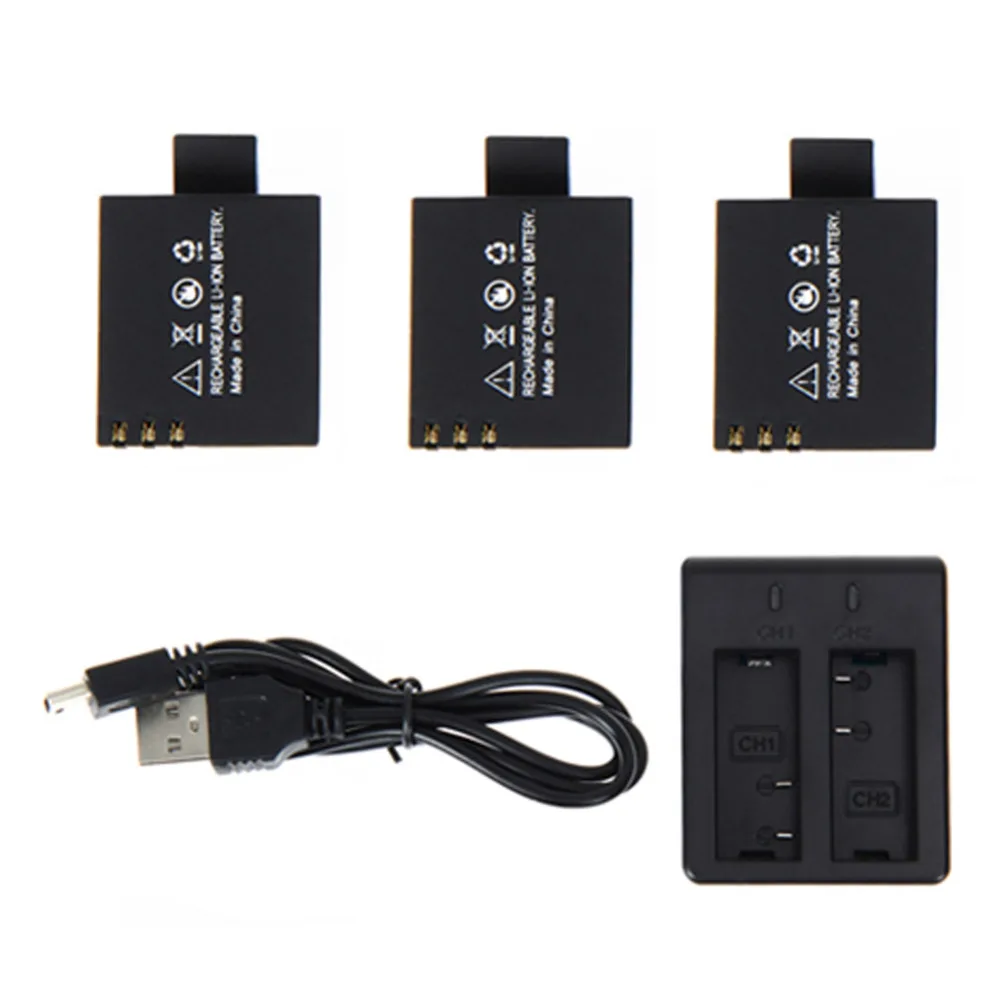 

High Quality 3pcs 3.7V 900mAh SJ4000 SJ5000 SJ6000 Battery + Dual Battery Charger for SJCAM SJ 4000 5000 Camera Accessories