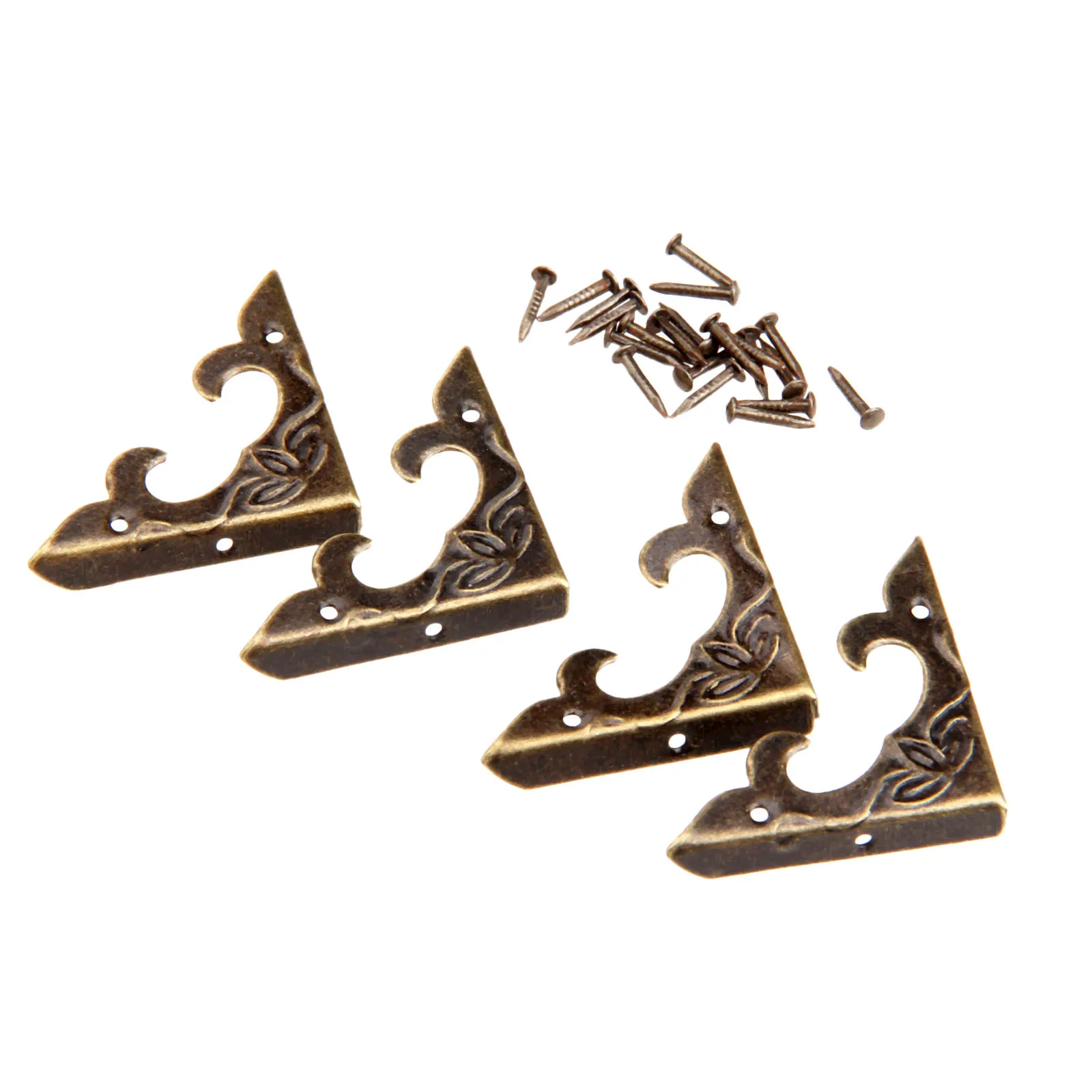 4Pcs Antique Brass Furniture Corner Brackets Jewelry Gift Box Wood Case