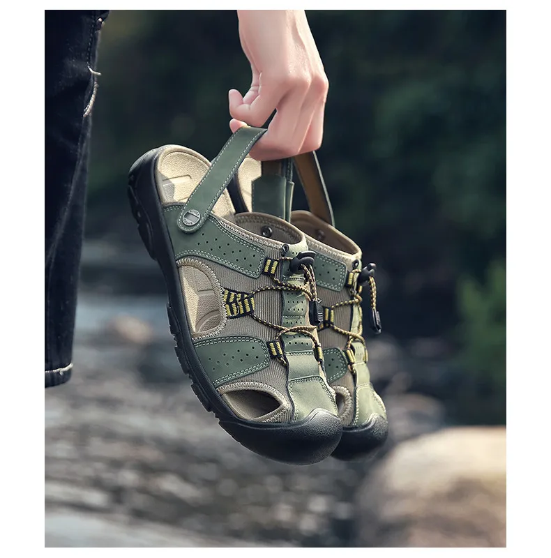 Clorts/уличная пляжная обувь из натуральной кожи; мужские походные сандалии; легкие Нескользящие шлепанцы для плавания для мужчин