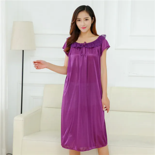 New summer fat mm nightgown solid color fashion lady imitation women's ...