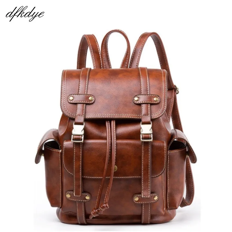 

Female Backpacks Bagpack Vintage Pu Leather Backpack Women Fashion Large School Travel Back Pack Bag For Teenagers Girls