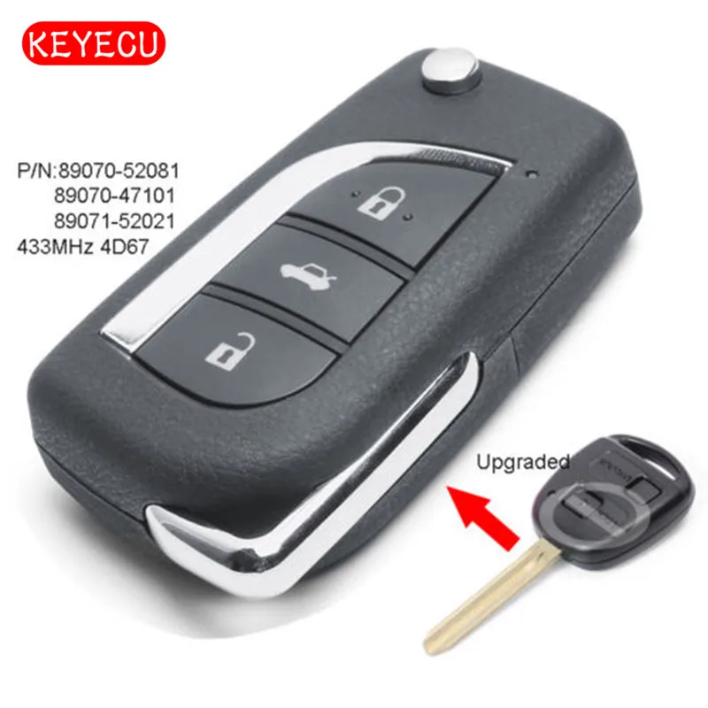 

Keyecu Upgraded Remote Key Fob 433MHz 4D67 Chip for Toyota Echo Yaria 1999-2005 P/N: 89070-52081