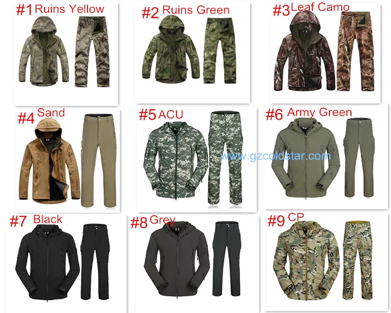 

Camouflage Mens Outdoor Jacket + Pants Set Camping Sporting Climbing Hiking Hunting Suits Softshell Fleece Fabric Windproof Sets