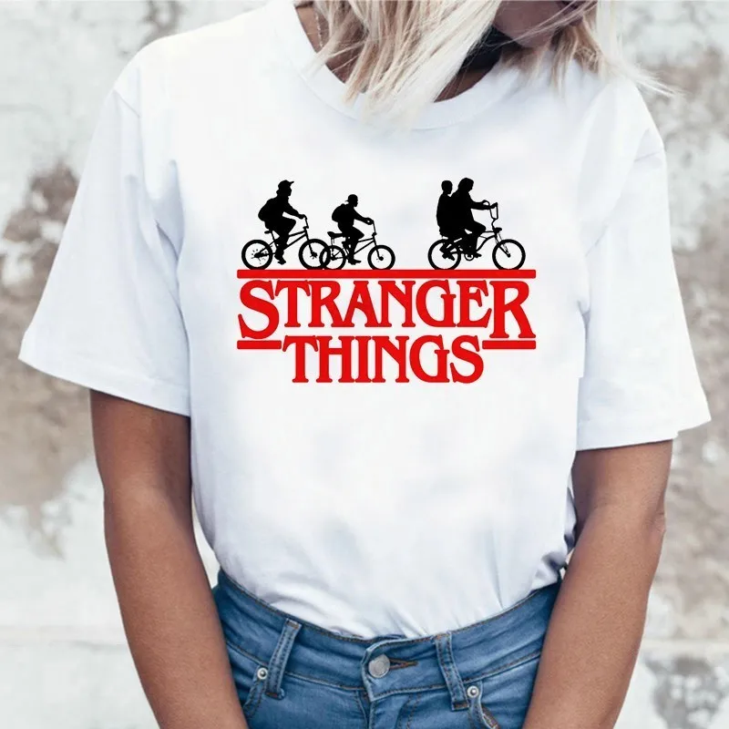 

2019 Harajuku Stranger Things T Shirt Women Eleven Demogorgon Upside Down T-Shirts Funny Letter Print Vogue Tee Summer Tops