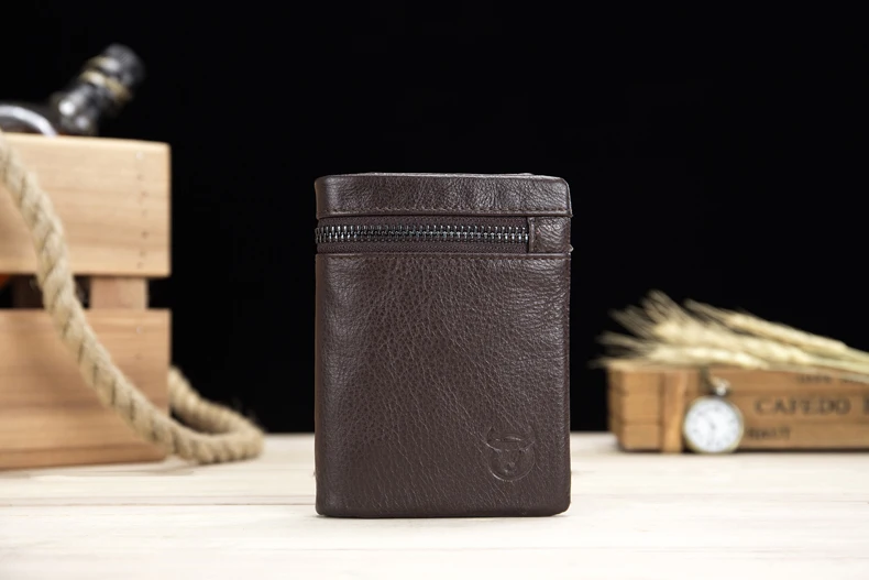 Genuine Cowhide Leather Men Wallets New Brand Vintage leather man Purse with Coin Bag Short Male Multi card holder