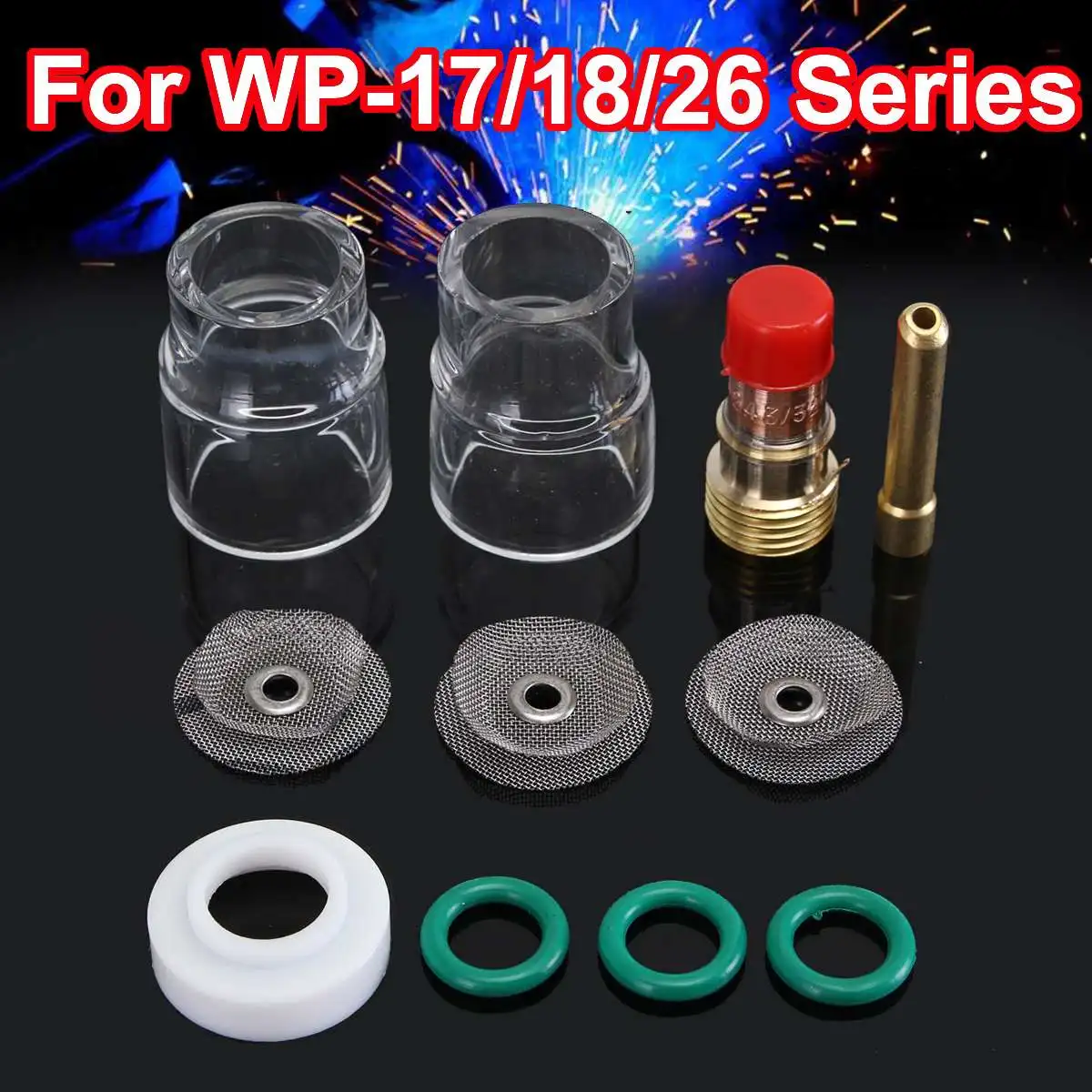 

11pcs TIG Welding Torch Stubby Gas Lens Pyrex Cup Accessories Kit Tools For WP-17/18/26 Torches Gas Lens 3/32" Welding Working