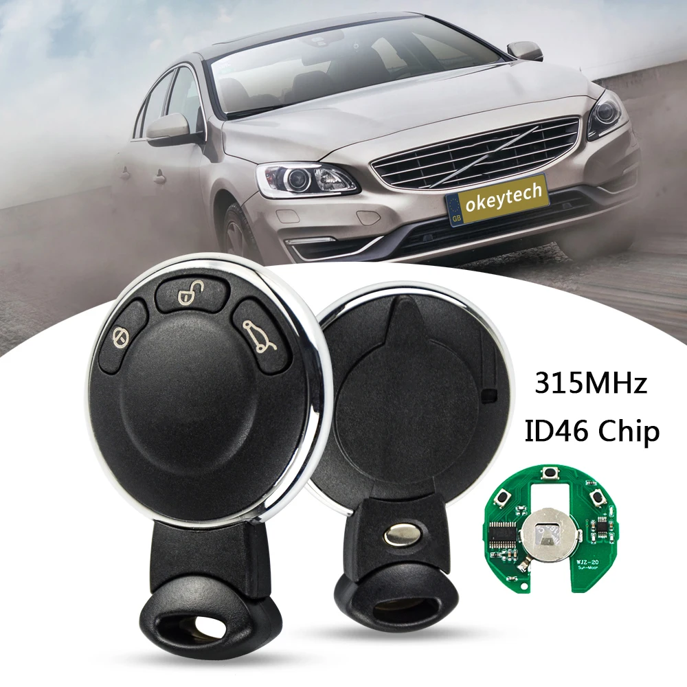 

OkeyTech 3 Button 315MHz ID46 Chip Car Smart Remote Key for BMW Mini Cooper Uncut Blade Replacement Remote Key Fob Case No logo