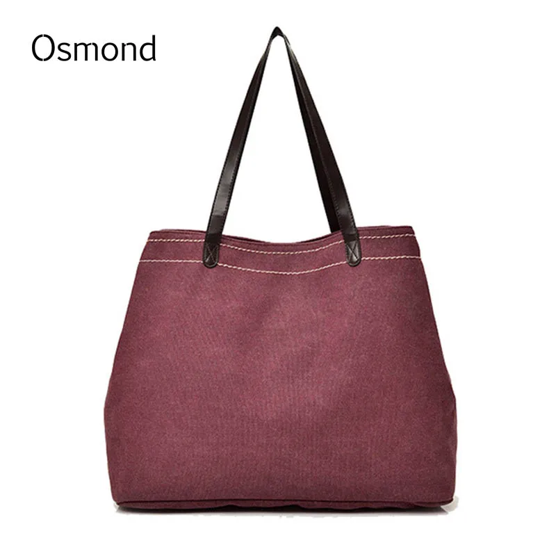 

Osmond Women Handbags 2017 Simple Canvas Shoulder Bags Casual Vintage Solid Hobos Bolsa Feminina Large Capacity Ladies Tote Bag