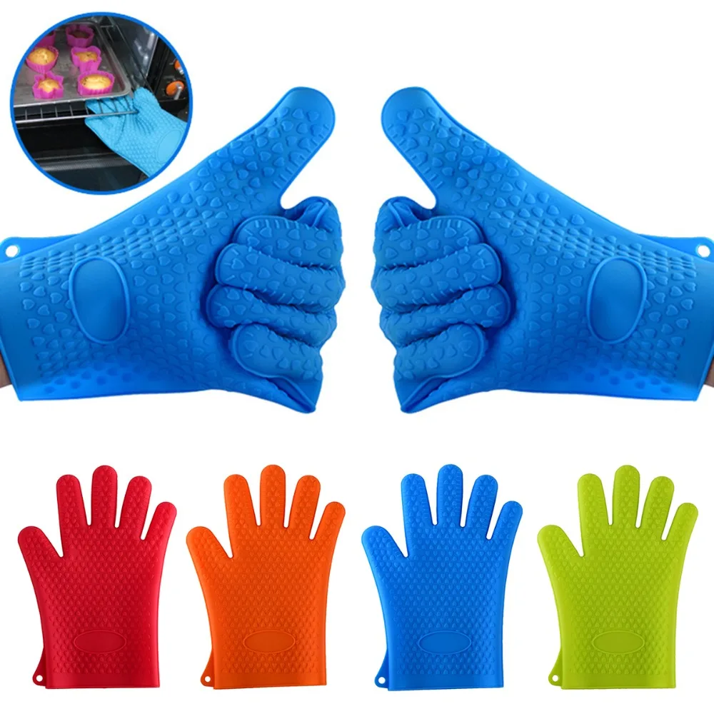 

1Pc Silicone Heat Resistant Glove Multifunction Oven Mitts BBQ Gloves Kitchen Potholders Cooking Glove Thick Baking Mitt