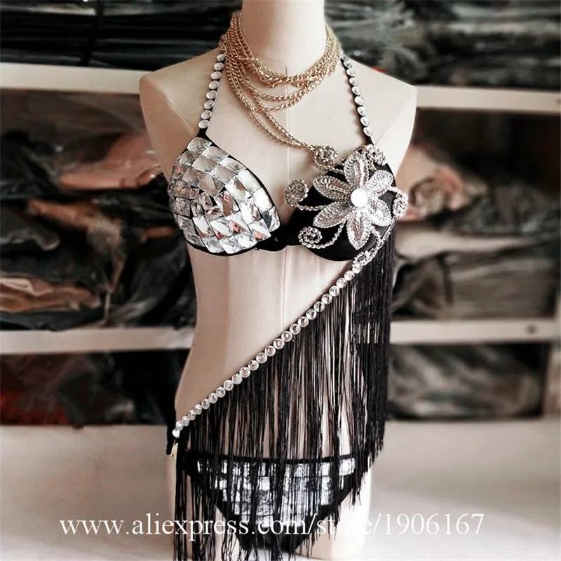 New Bikini Silver Costume Set DSDJ Collar Deductive Performance Sexy Stage Pole Dance Costume03