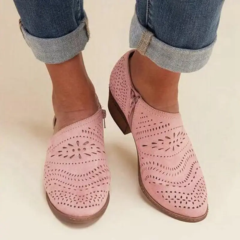 

SHUJIN Fashion Women Flat Shoes Breathable Solid Pointed Toe Hollow Out Design Roman Shoes Solid Female Footwear Chaussures