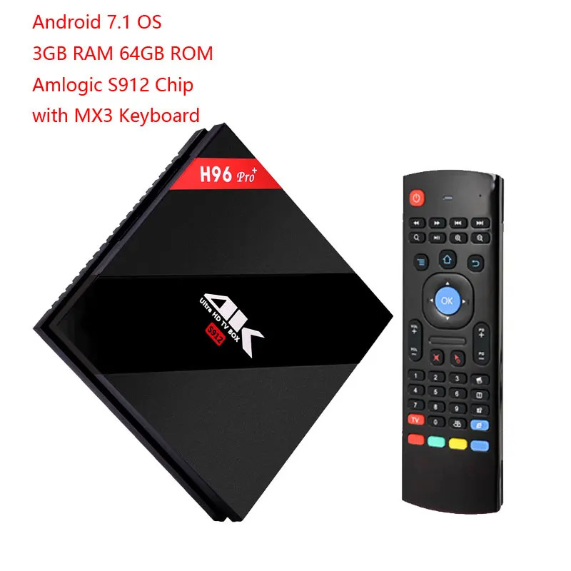 H96 Pro Plus android smart tv box 7,1 Amlogic S912 Восьмиядерный 3g/64G двойной wifi BT4.1 4K H96pro+ PK X96 медиаплееры - Цвет: 3GB 64GB TV BOX MX3