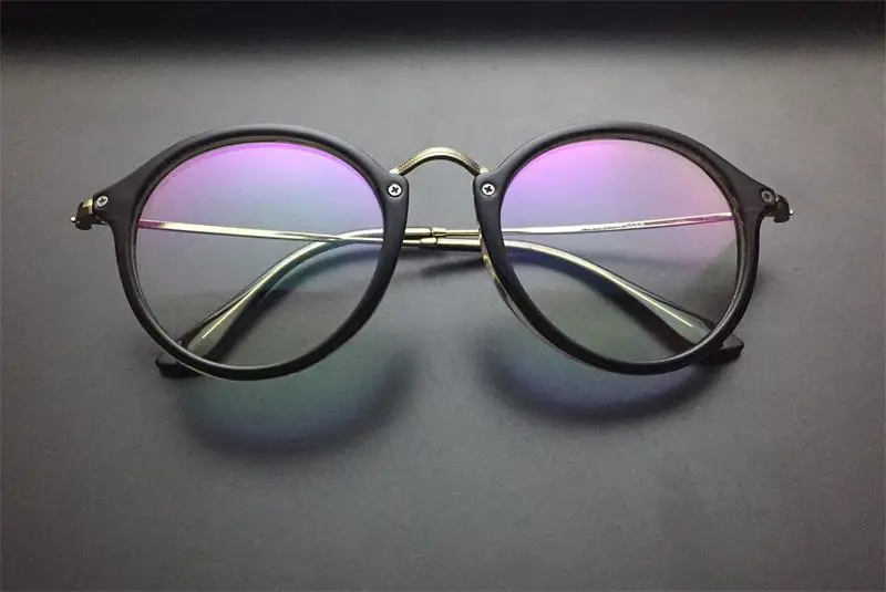 Классические Прозрачные Круглые очки, Женские оправы для очков, мужские леопардовые оправы для очков, женские винтажные очки, синий светильник, прозрачные линзы - Цвет линз: matte black